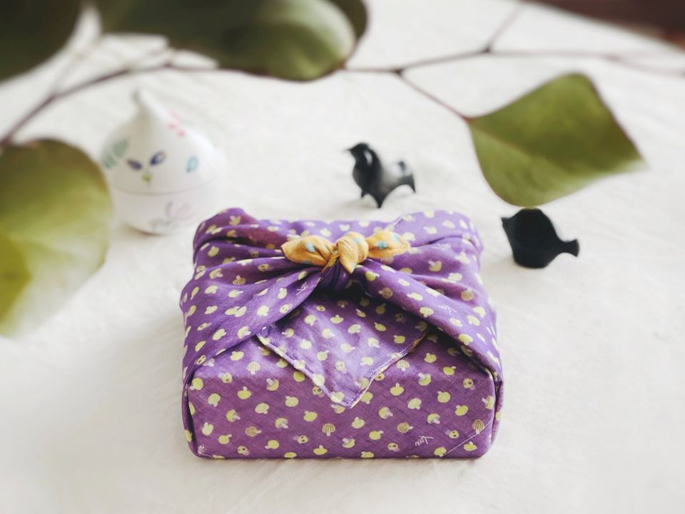 LIMITED / DISCONTINUED: Shirayuki Japanese Tea Towel - Violet & Brown, Fairy Ring