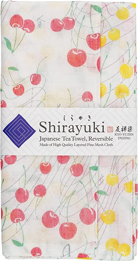 Shirayuki Japanese Tea Towel - Red & Yellow Melody of Cherry
