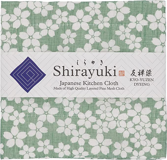 Shirayuki Japanese Fine Mesh Kitchen Cloth - Green Cherry Blossoms